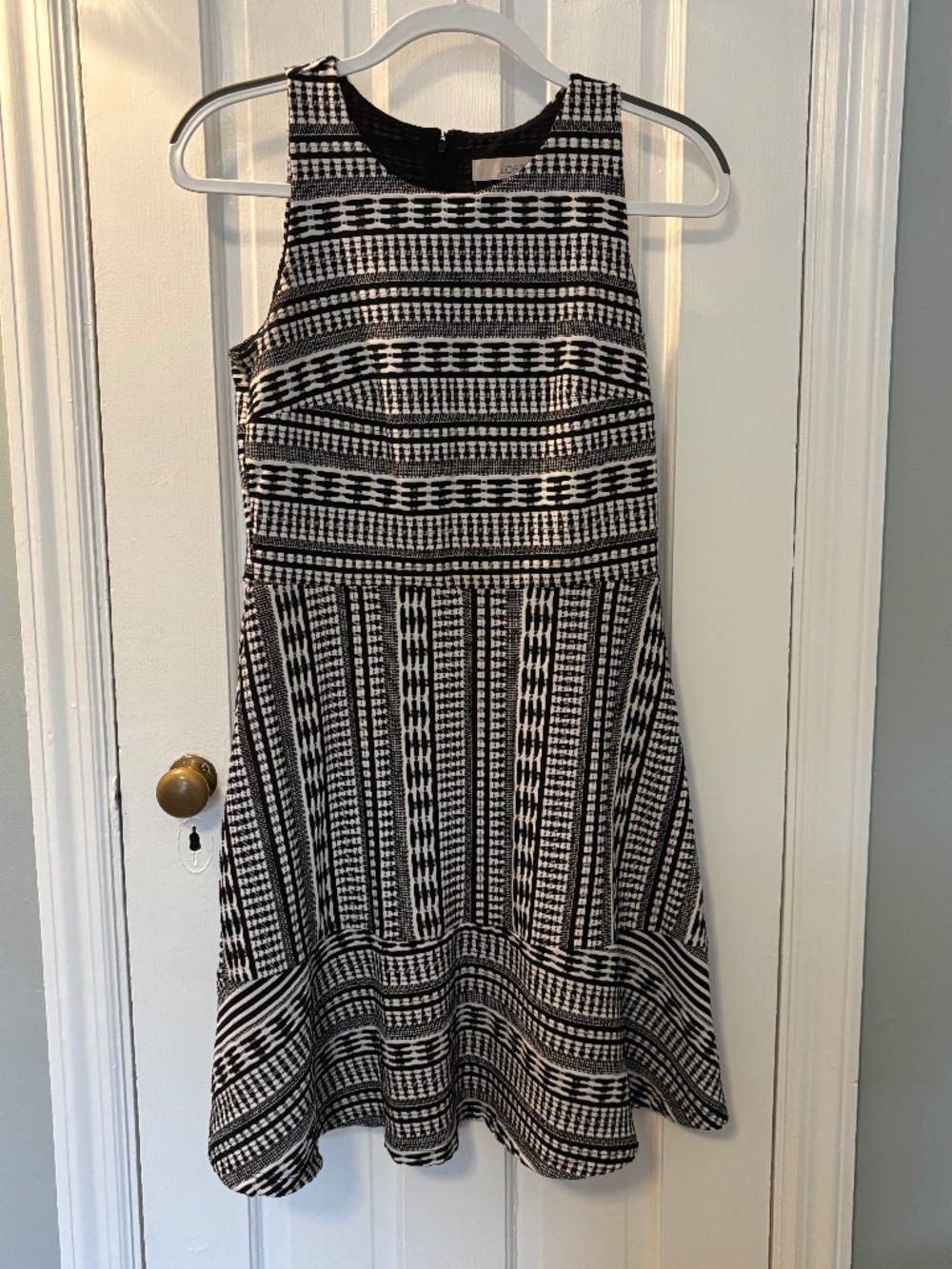 LOFT Geometric Textured Mini Dress with Flair - Size 4